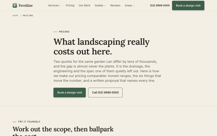 Fernline Landscapes & Design pricing page
