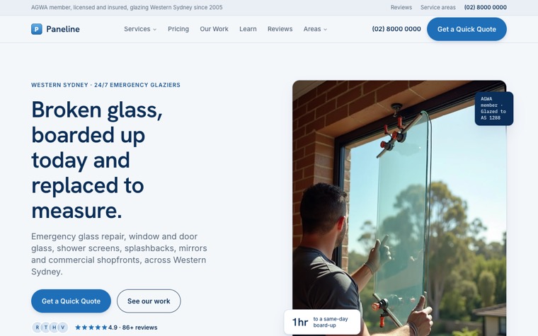 Paneline Glass & Glazing home page