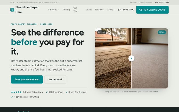 Steamline Carpet Care home page